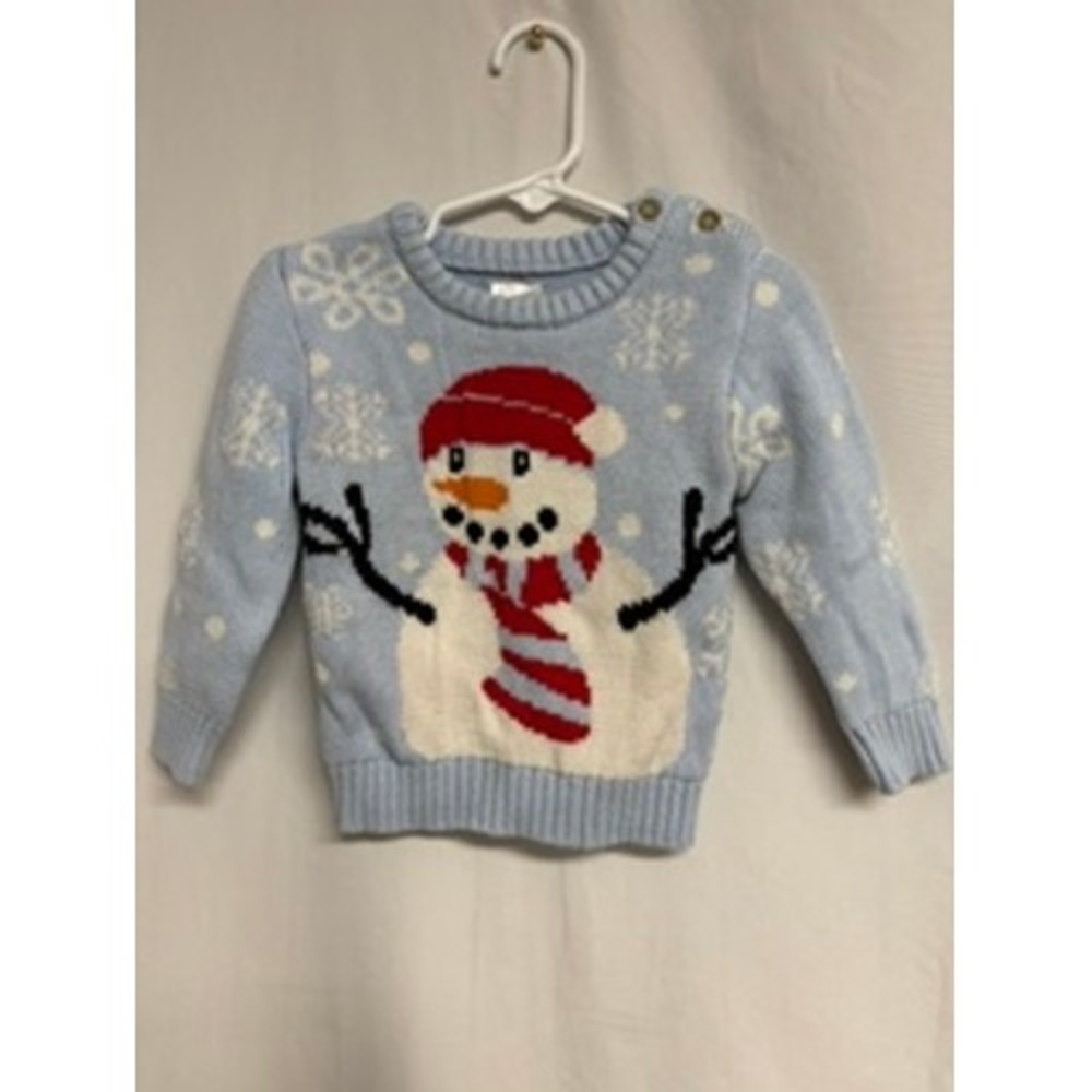 Holiday Time Toddler Snowman Knit Sweater Light Blue Snowflake 18M Christmas